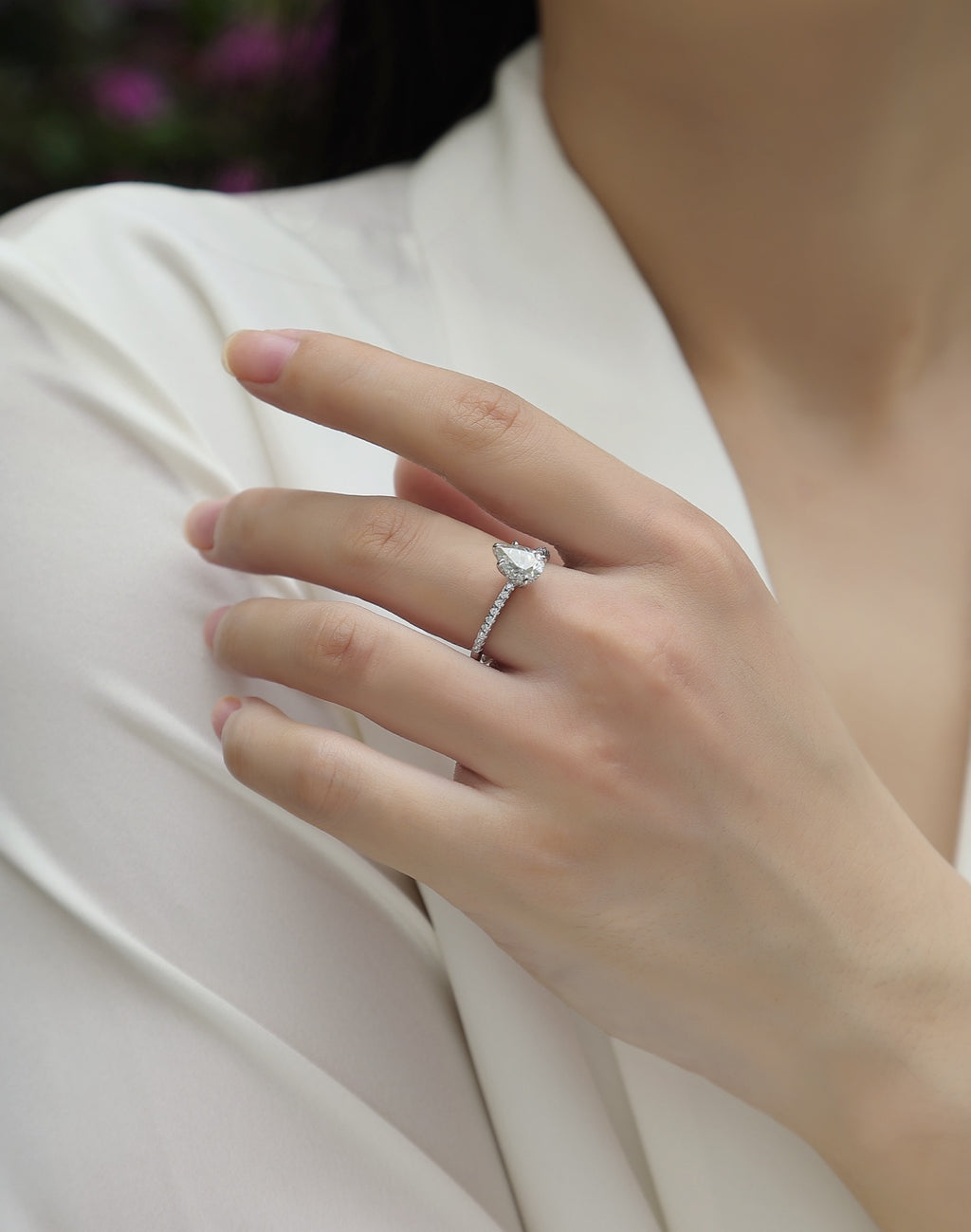 Dreaming Pear-Cut Moissanite Solitaire Ring in Sterling Silver