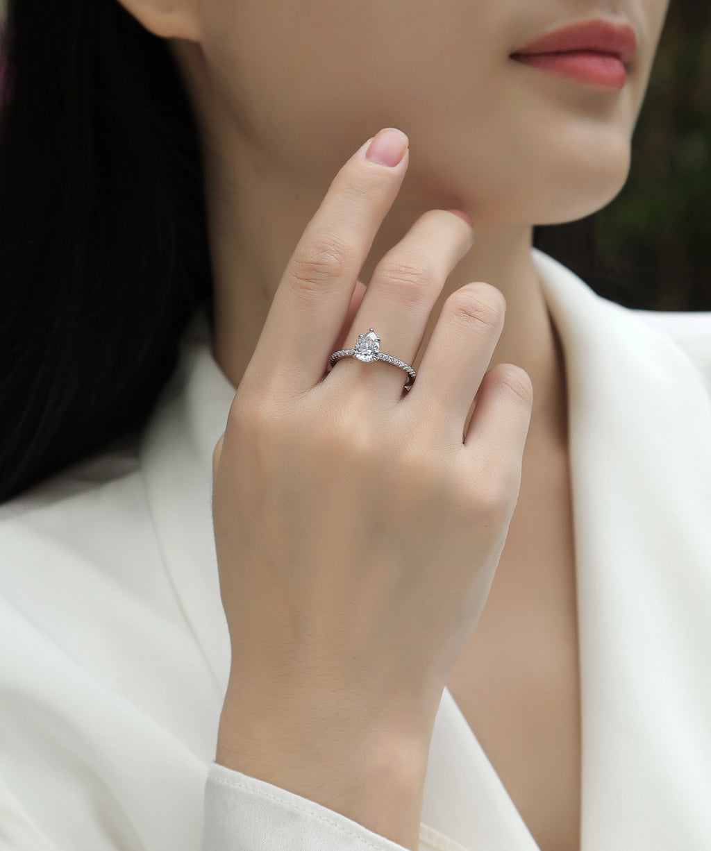 Dreaming Pear-Cut Moissanite Solitaire Ring in Sterling Silver