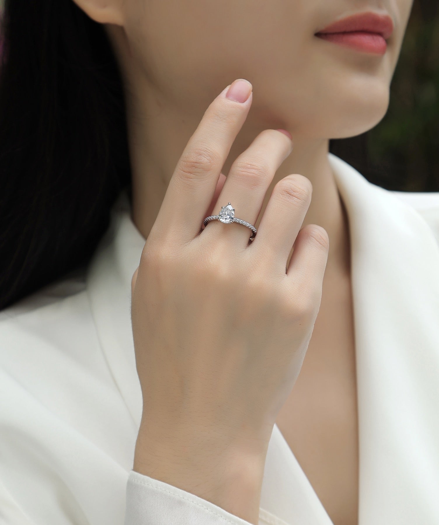 Dreaming Pear-Cut Moissanite Solitaire Ring in Sterling Silver