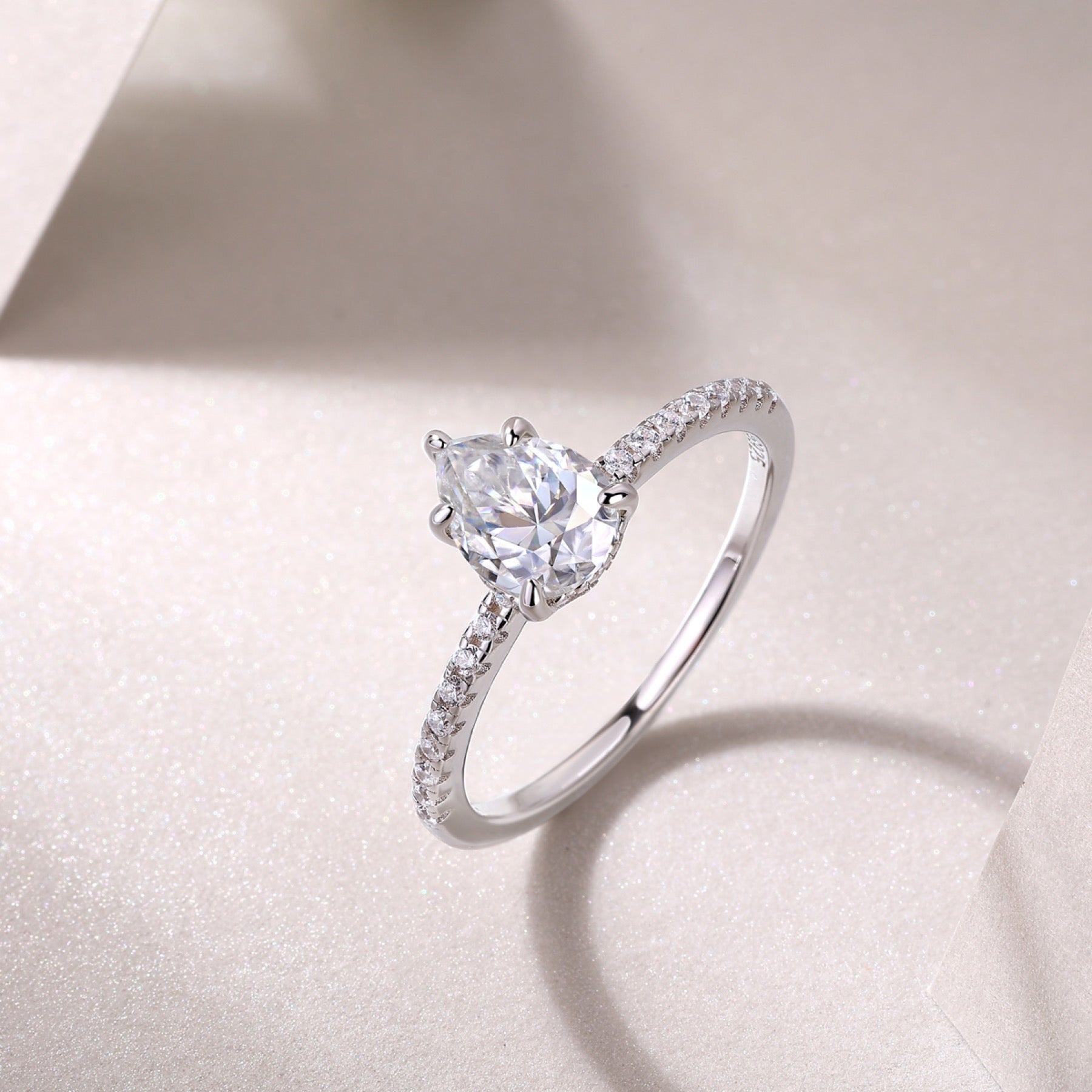 Dreaming Pear-Cut Moissanite Solitaire Ring in Sterling Silver