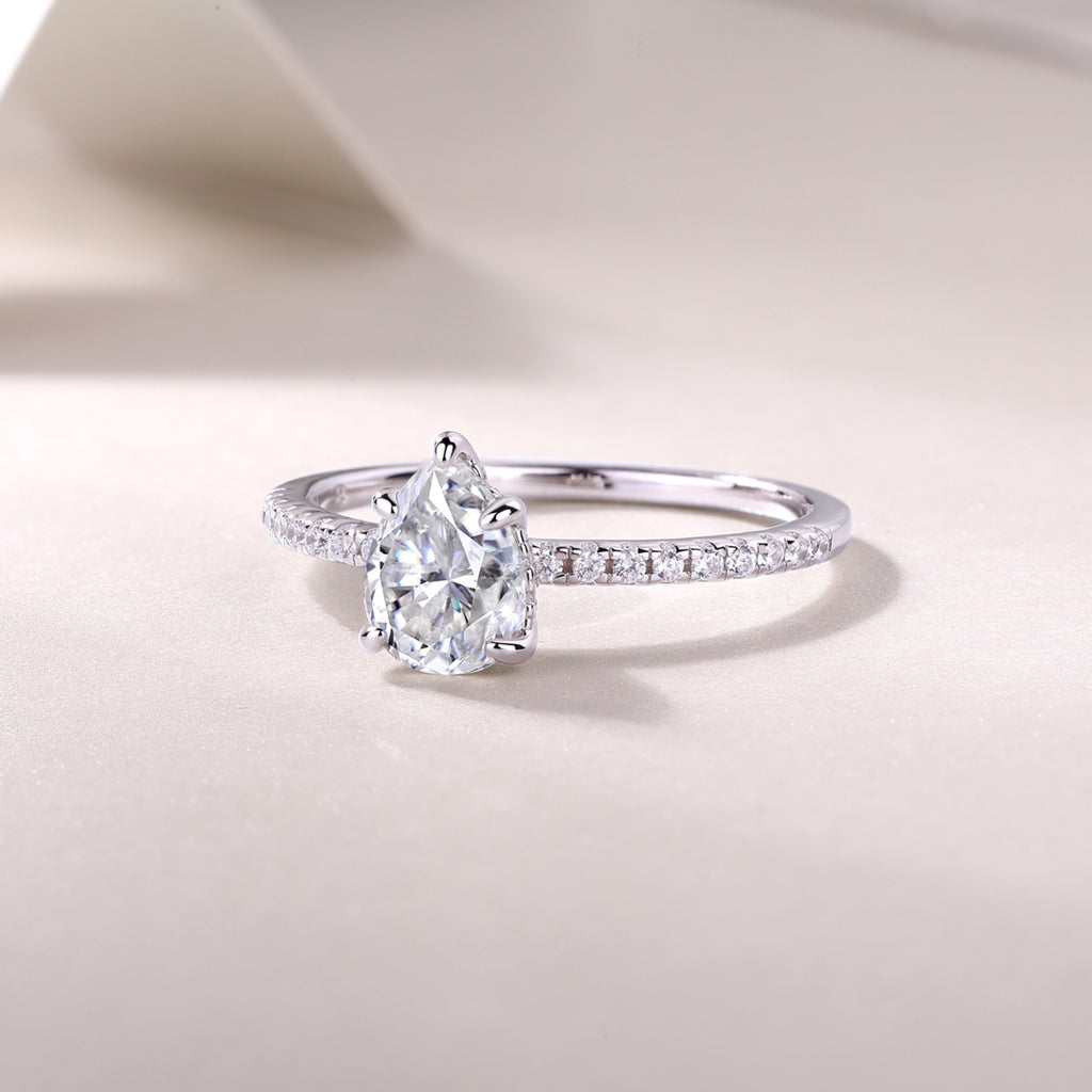 Dreaming Pear-Cut Moissanite Solitaire Ring in Sterling Silver