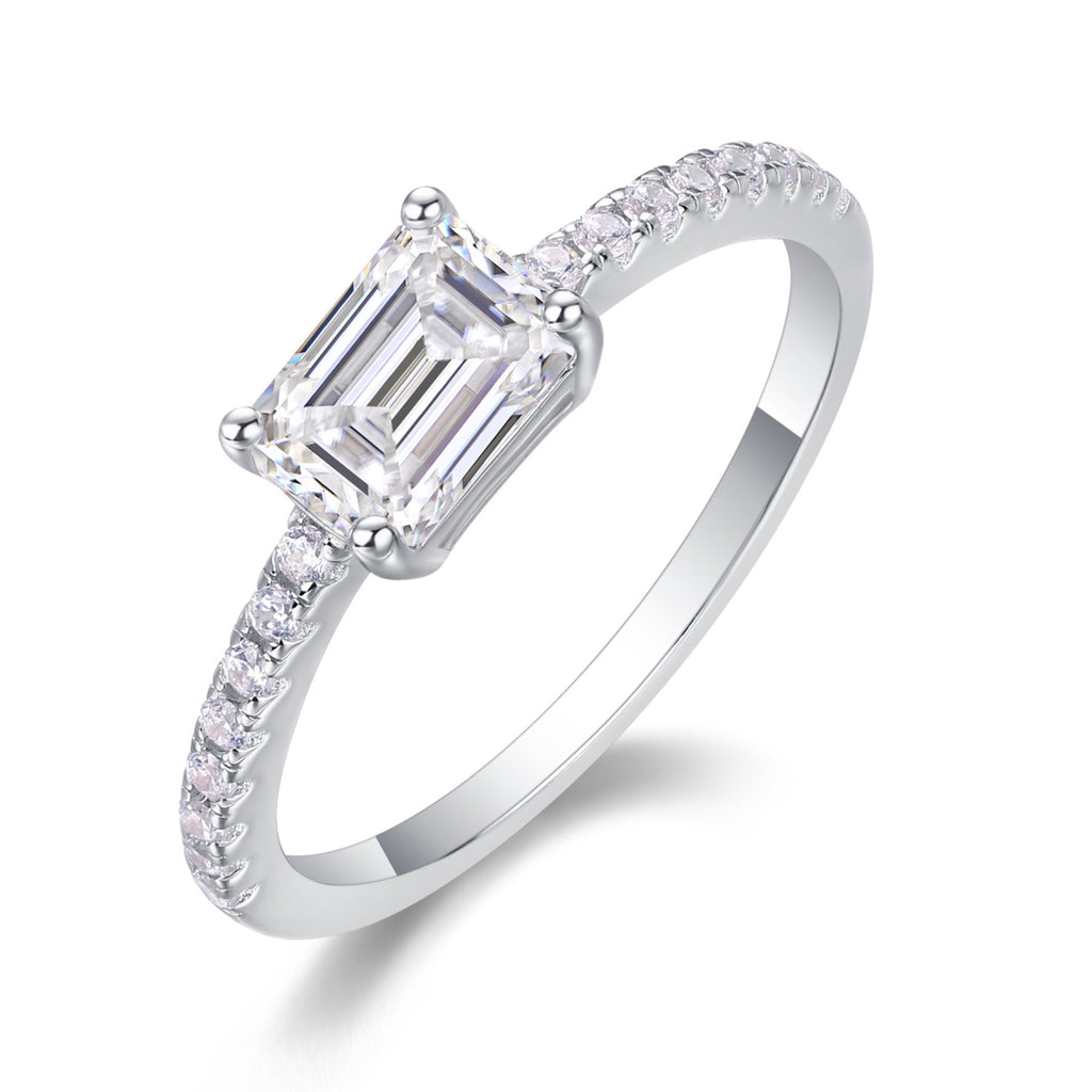 Metropolis Emerald-Cut Moissanite Solitaire Ring in Sterling Silver