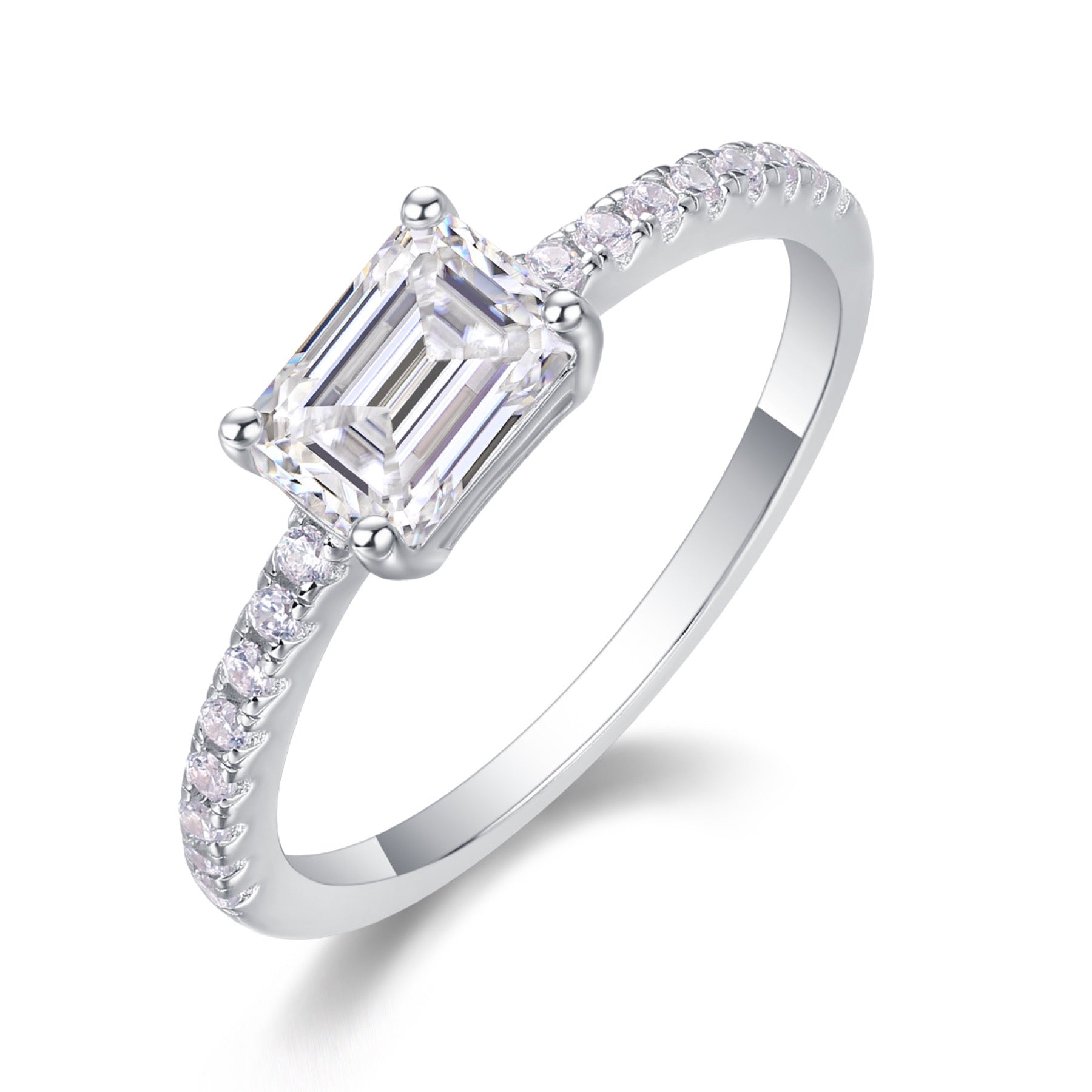 Metropolis Emerald-Cut Moissanite Solitaire Ring in Sterling Silver