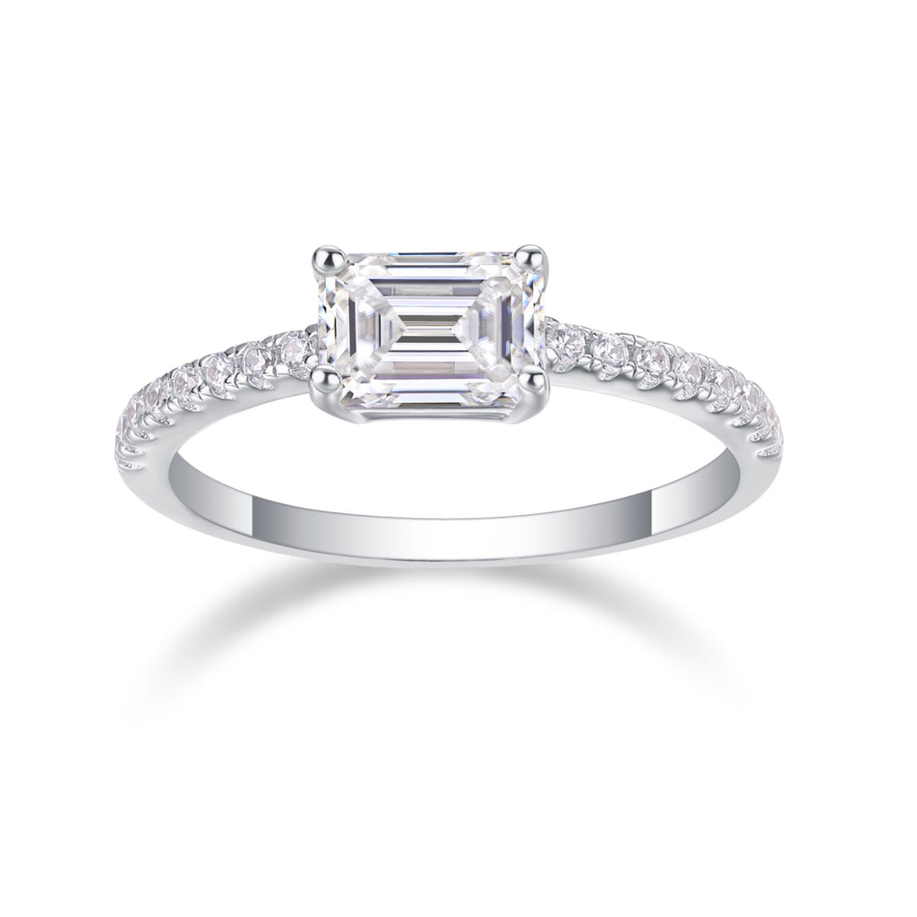 Metropolis Emerald-Cut Moissanite Solitaire Ring in Sterling Silver