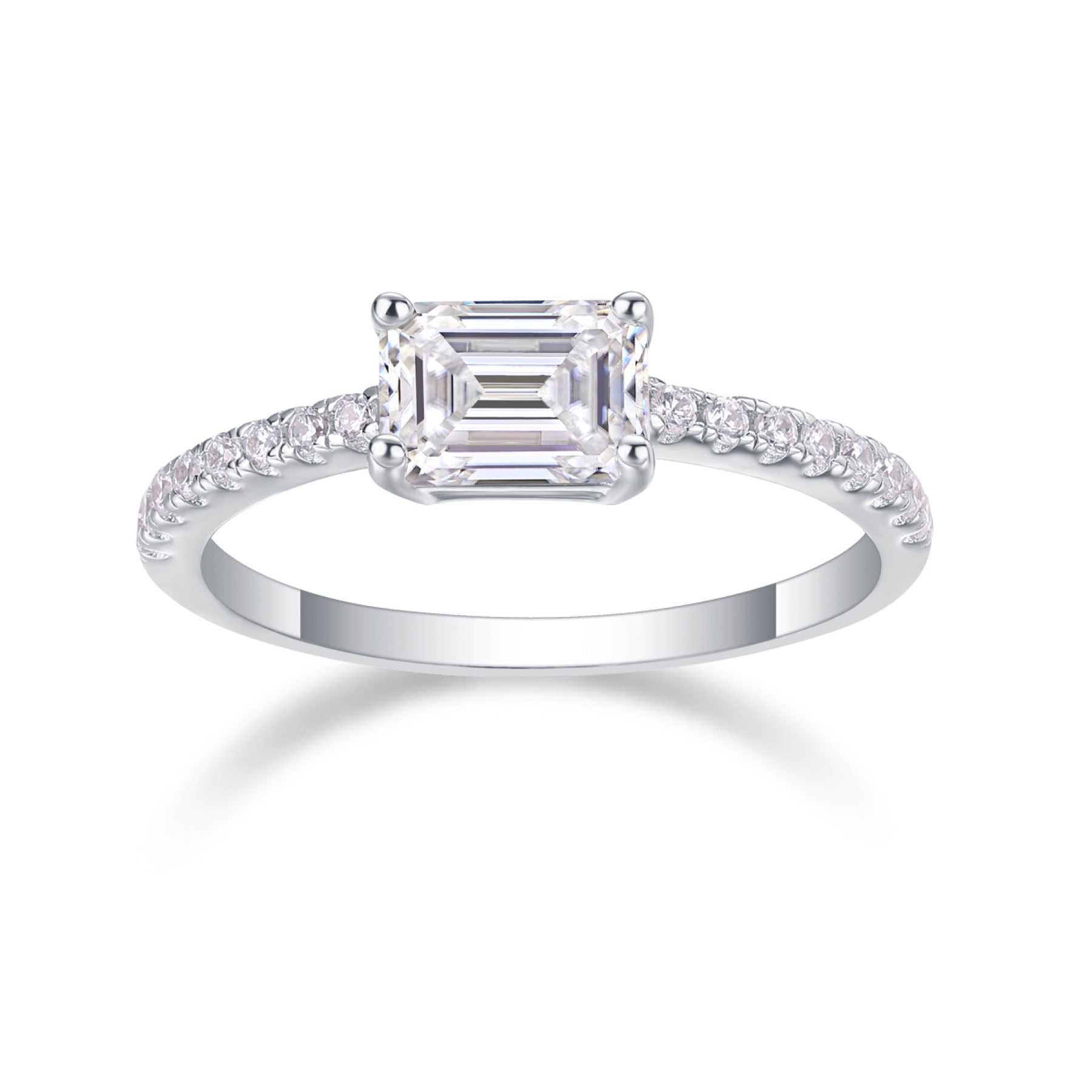 Metropolis Emerald-Cut Moissanite Solitaire Ring in Sterling Silver