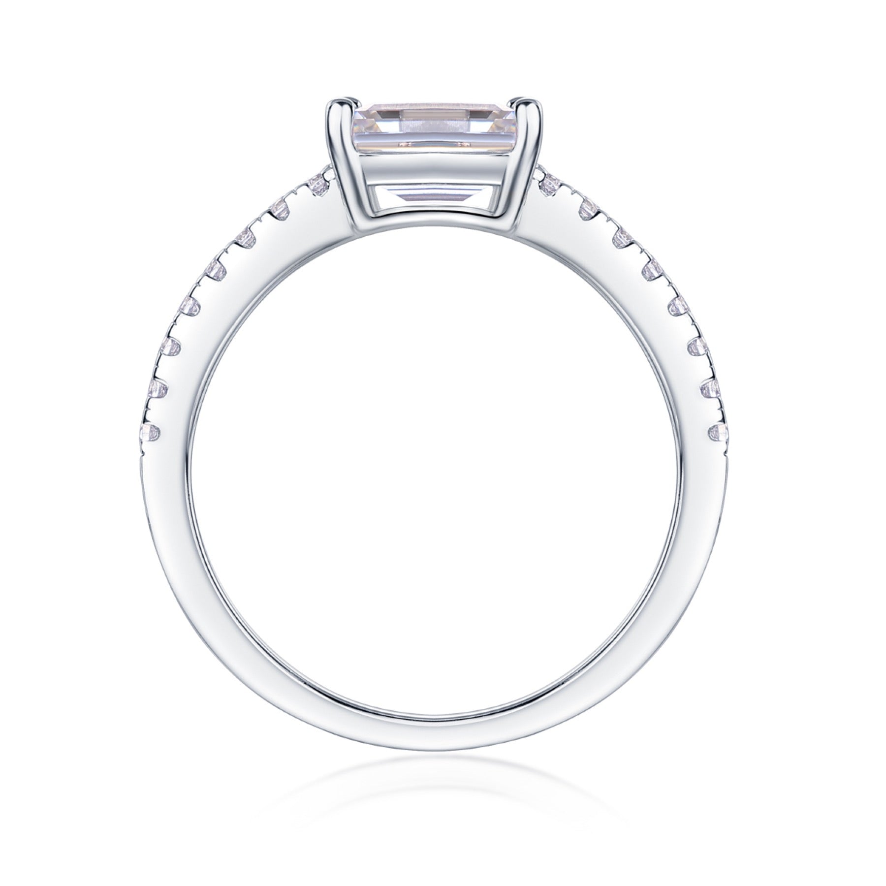 Metropolis Emerald-Cut Moissanite Solitaire Ring in Sterling Silver