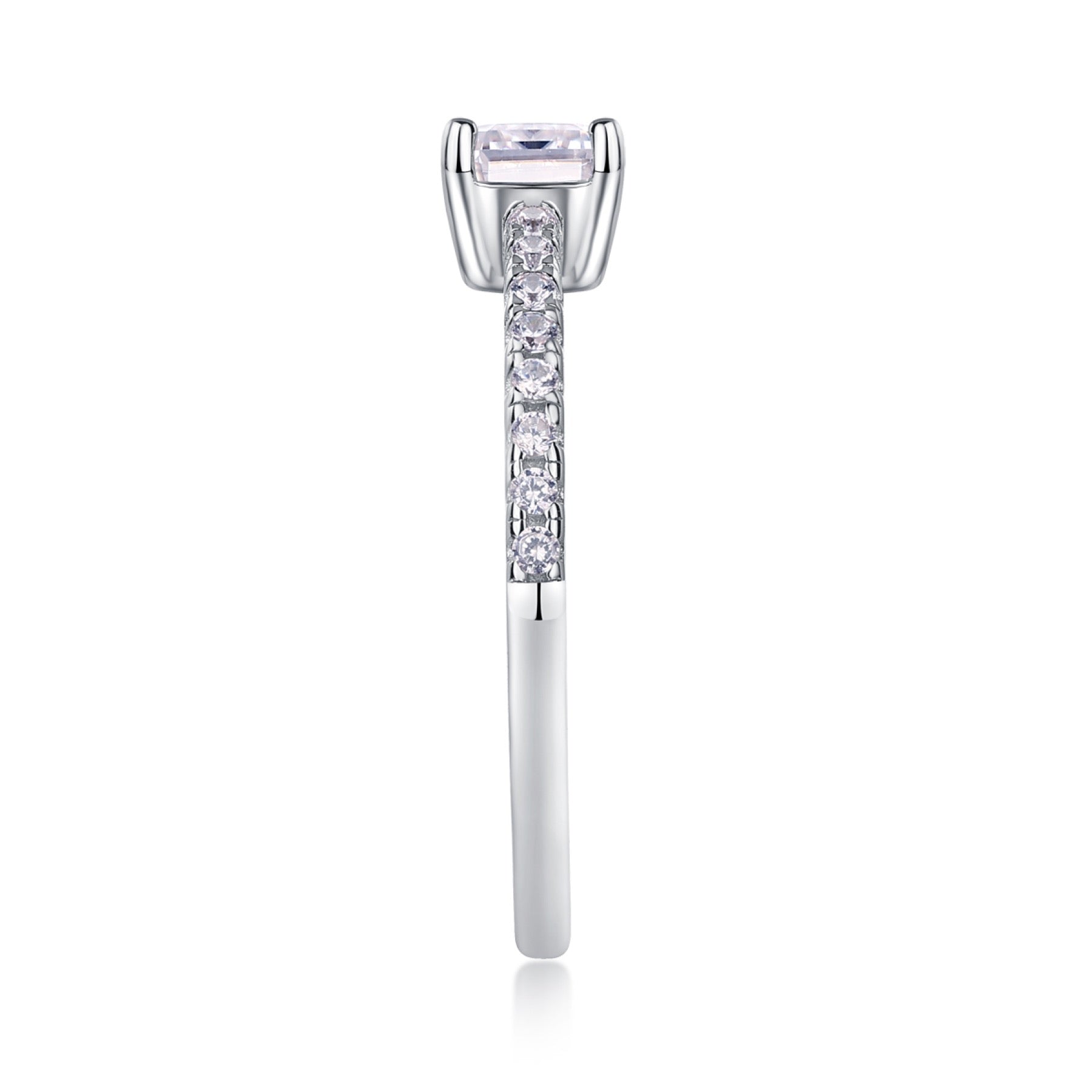 Metropolis Emerald-Cut Moissanite Solitaire Ring in Sterling Silver