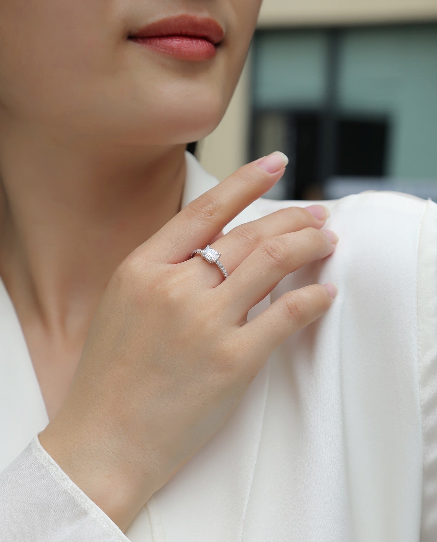 Metropolis Emerald-Cut Moissanite Solitaire Ring in Sterling Silver