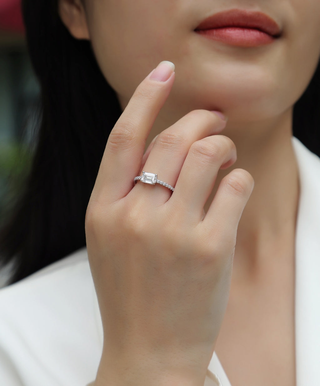 Metropolis Emerald-Cut Moissanite Solitaire Ring in Sterling Silver