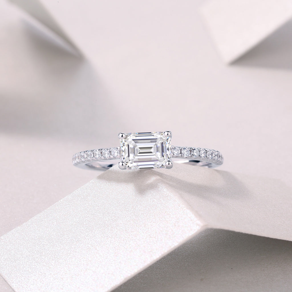 Metropolis Emerald-Cut Moissanite Solitaire Ring in Sterling Silver