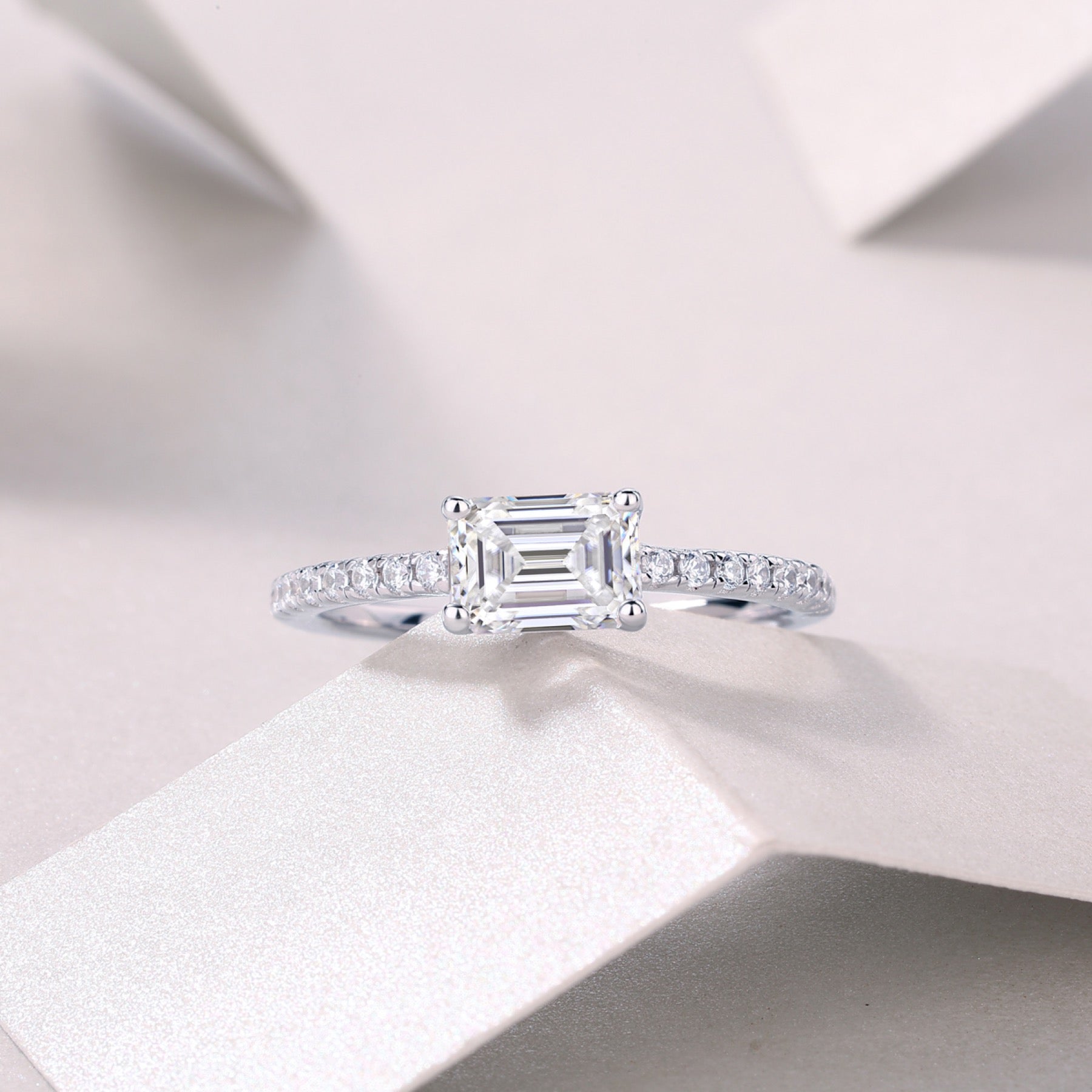 Metropolis Emerald-Cut Moissanite Solitaire Ring in Sterling Silver
