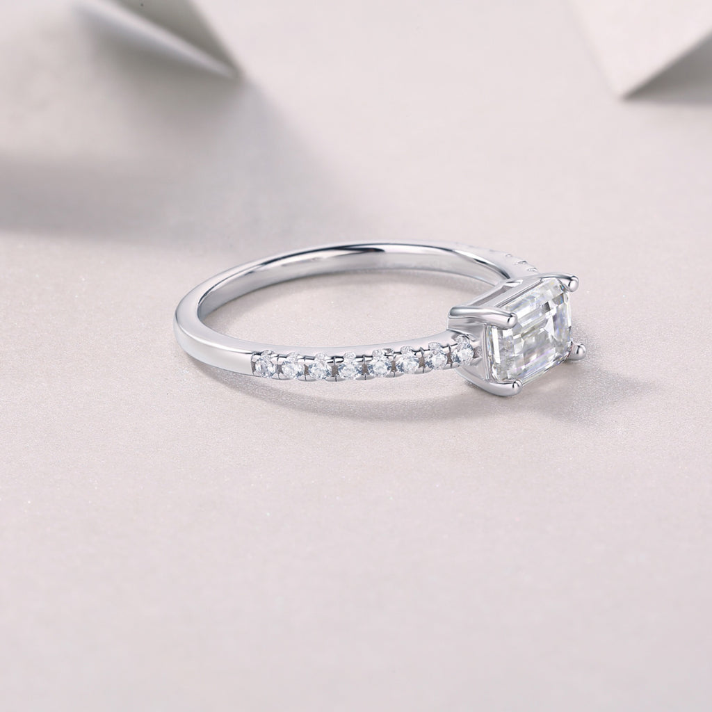 Metropolis Emerald-Cut Moissanite Solitaire Ring in Sterling Silver