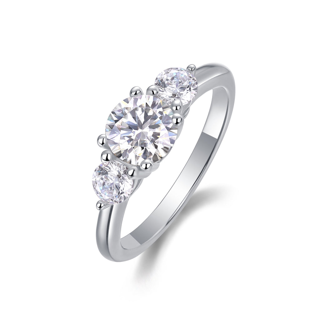 Prelude Moissanite Three-Stone Ring in Sterling Silver