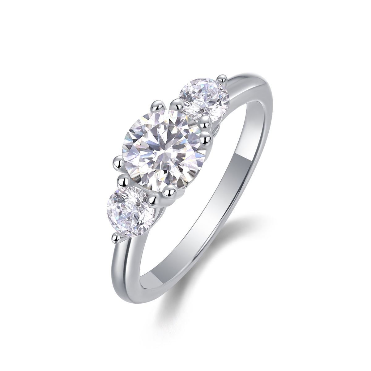 Prelude Moissanite Three-Stone Ring in Sterling Silver