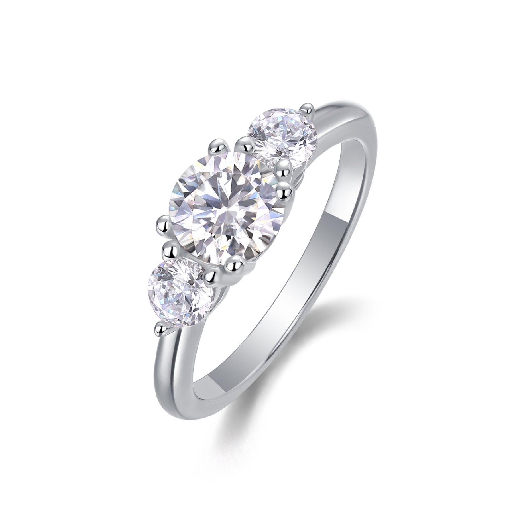 Prelude Moissanite Three-Stone Ring in Sterling Silver