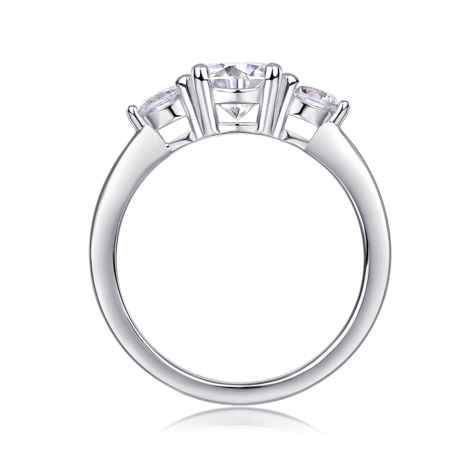 Prelude Moissanite Three-Stone Ring in Sterling Silver