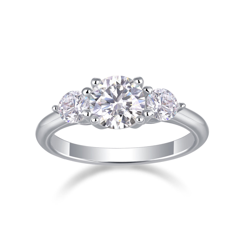 Prelude Moissanite Three-Stone Ring in Sterling Silver