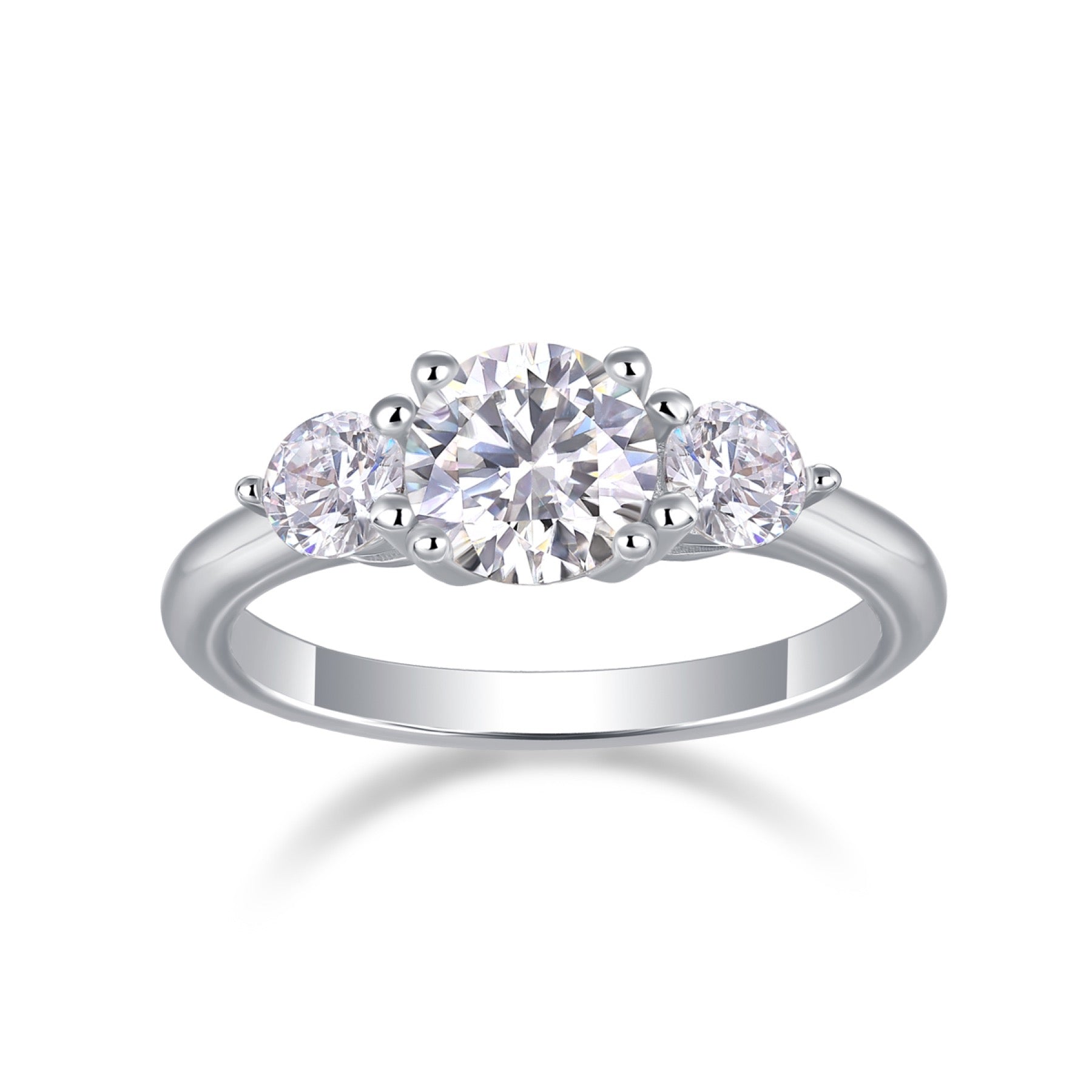 Prelude Moissanite Three-Stone Ring in Sterling Silver