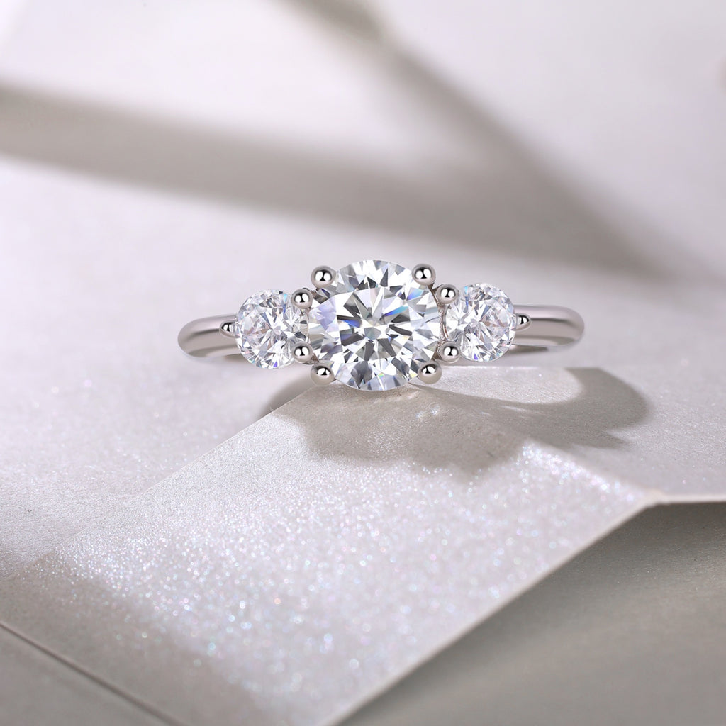 Prelude Moissanite Three-Stone Ring in Sterling Silver