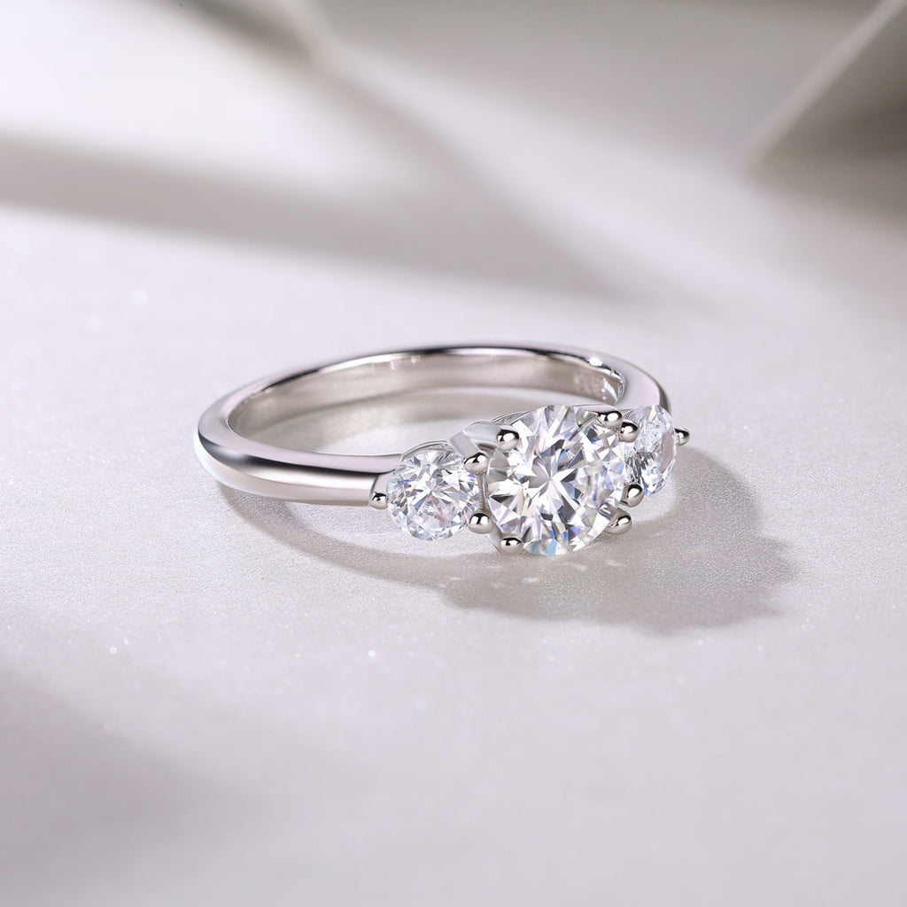 Prelude Moissanite Three-Stone Ring in Sterling Silver