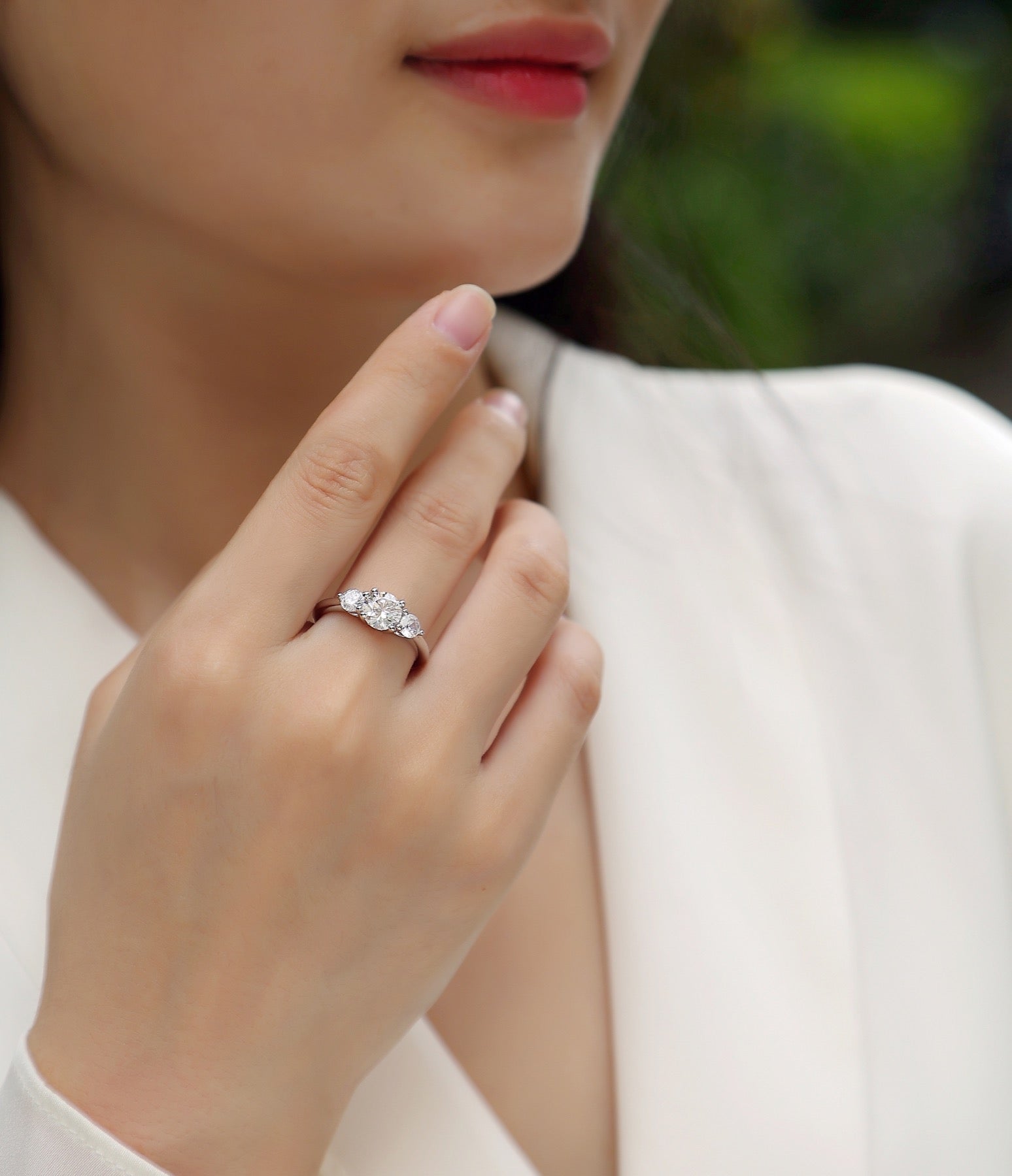 Prelude Moissanite Three-Stone Ring in Sterling Silver