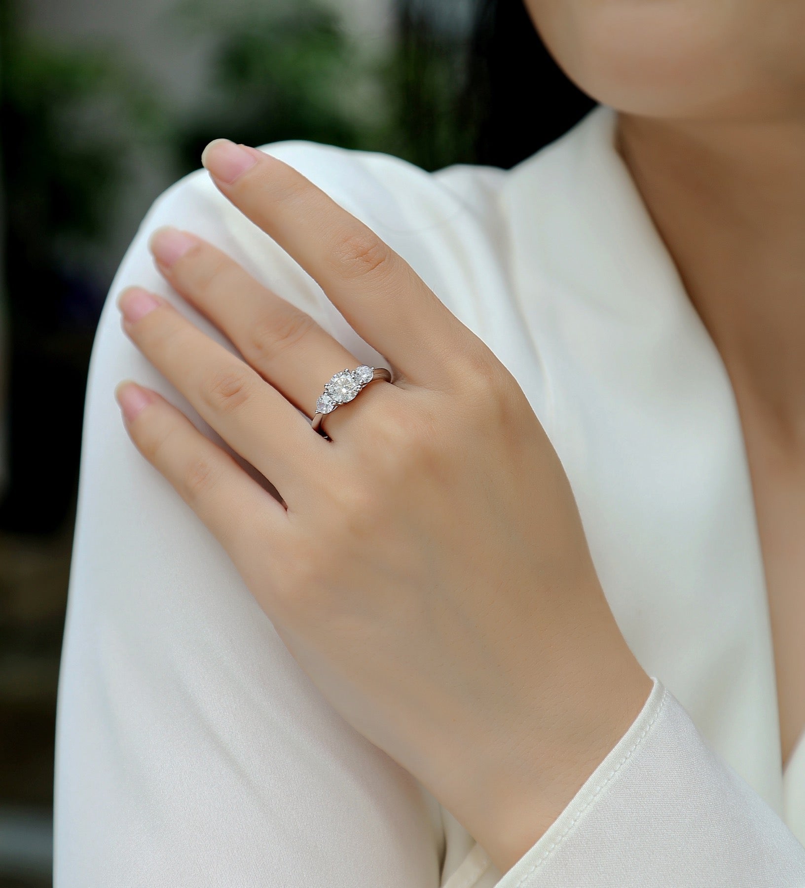 Prelude Moissanite Three-Stone Ring in Sterling Silver