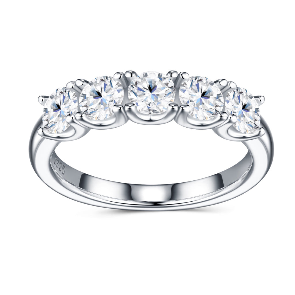 Quintet Moissanite Five-Stone Ring in Sterling Silver