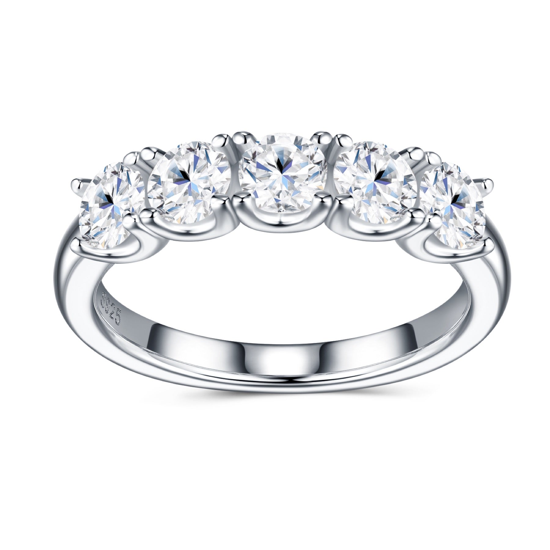 Quintet Moissanite Five-Stone Ring in Sterling Silver