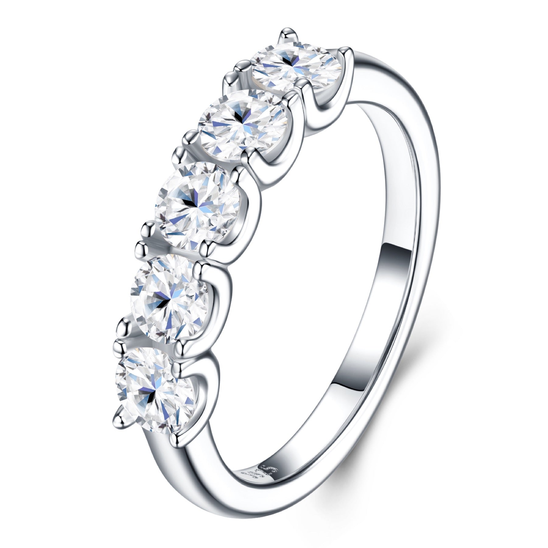 Quintet Moissanite Five-Stone Ring in Sterling Silver
