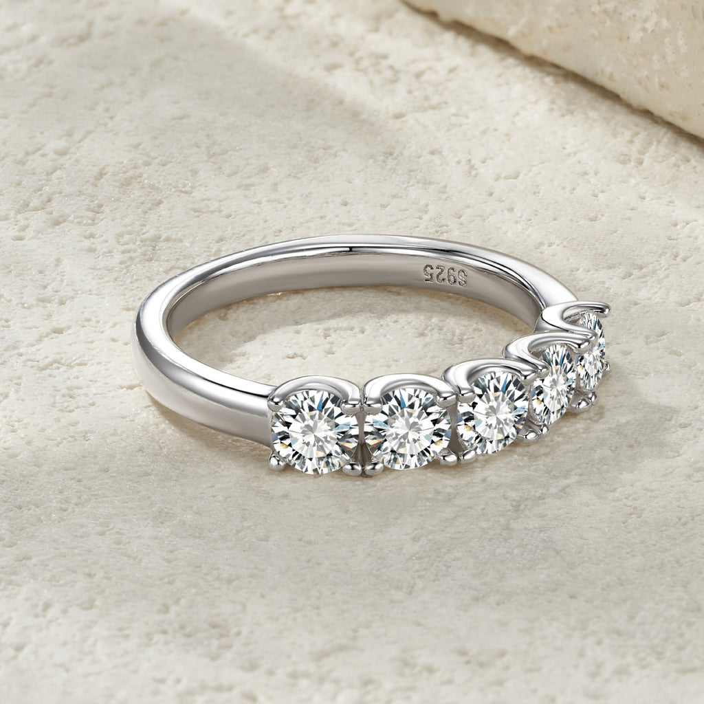 Quintet Moissanite Five-Stone Ring in Sterling Silver