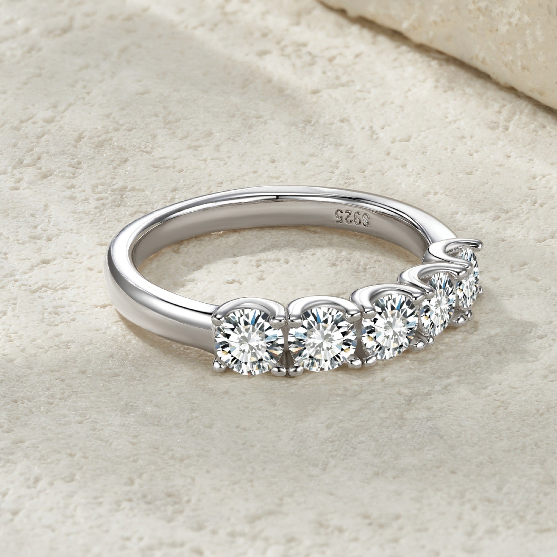 Quintet Moissanite Five-Stone Ring in Sterling Silver