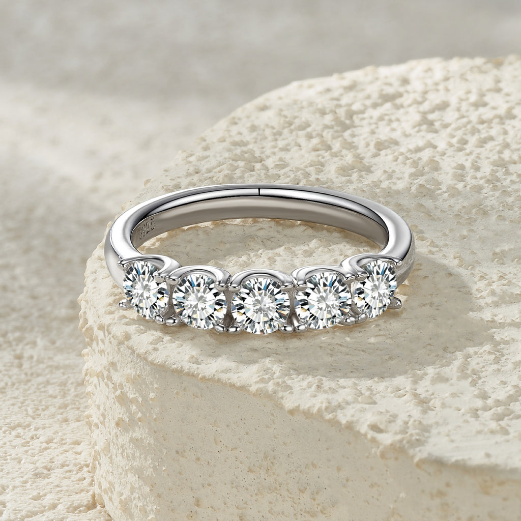 Quintet Moissanite Five-Stone Ring in Sterling Silver