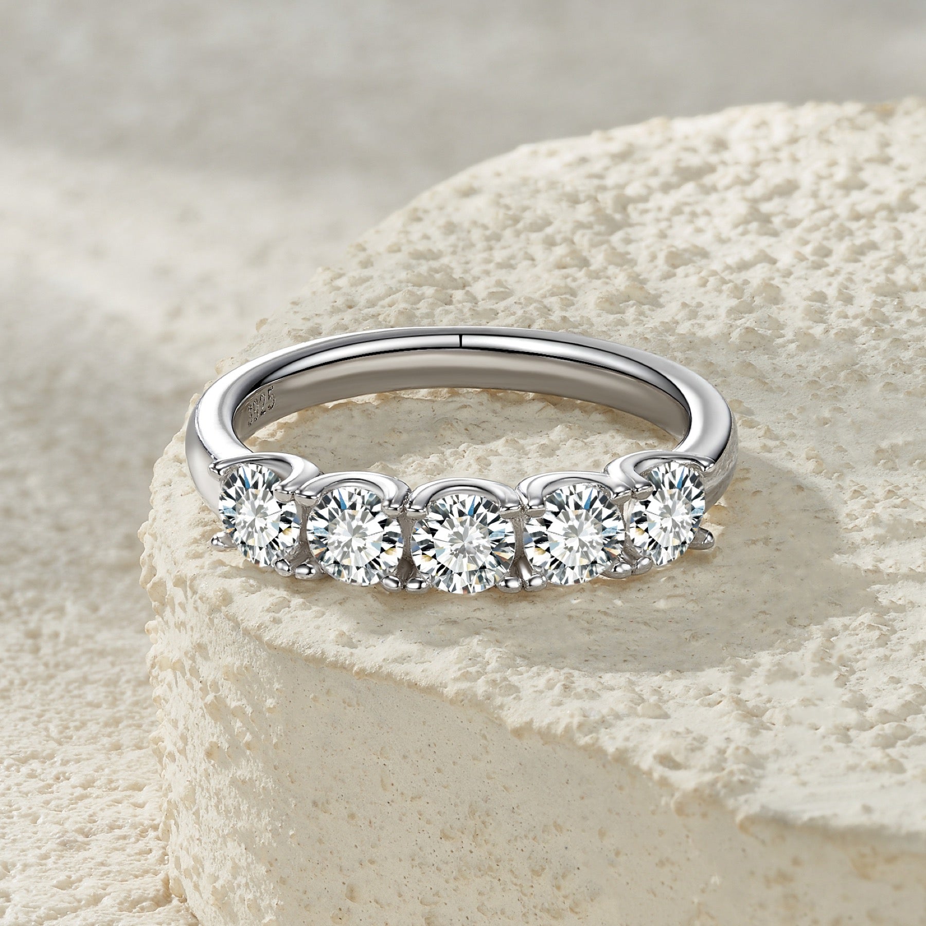 Quintet Moissanite Five-Stone Ring in Sterling Silver