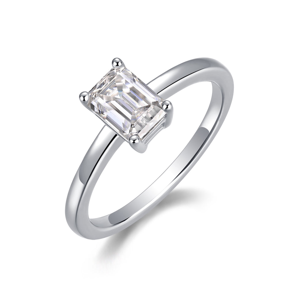 Composure Emerald-Cut Moissanite Solitaire Ring in Sterling Silver