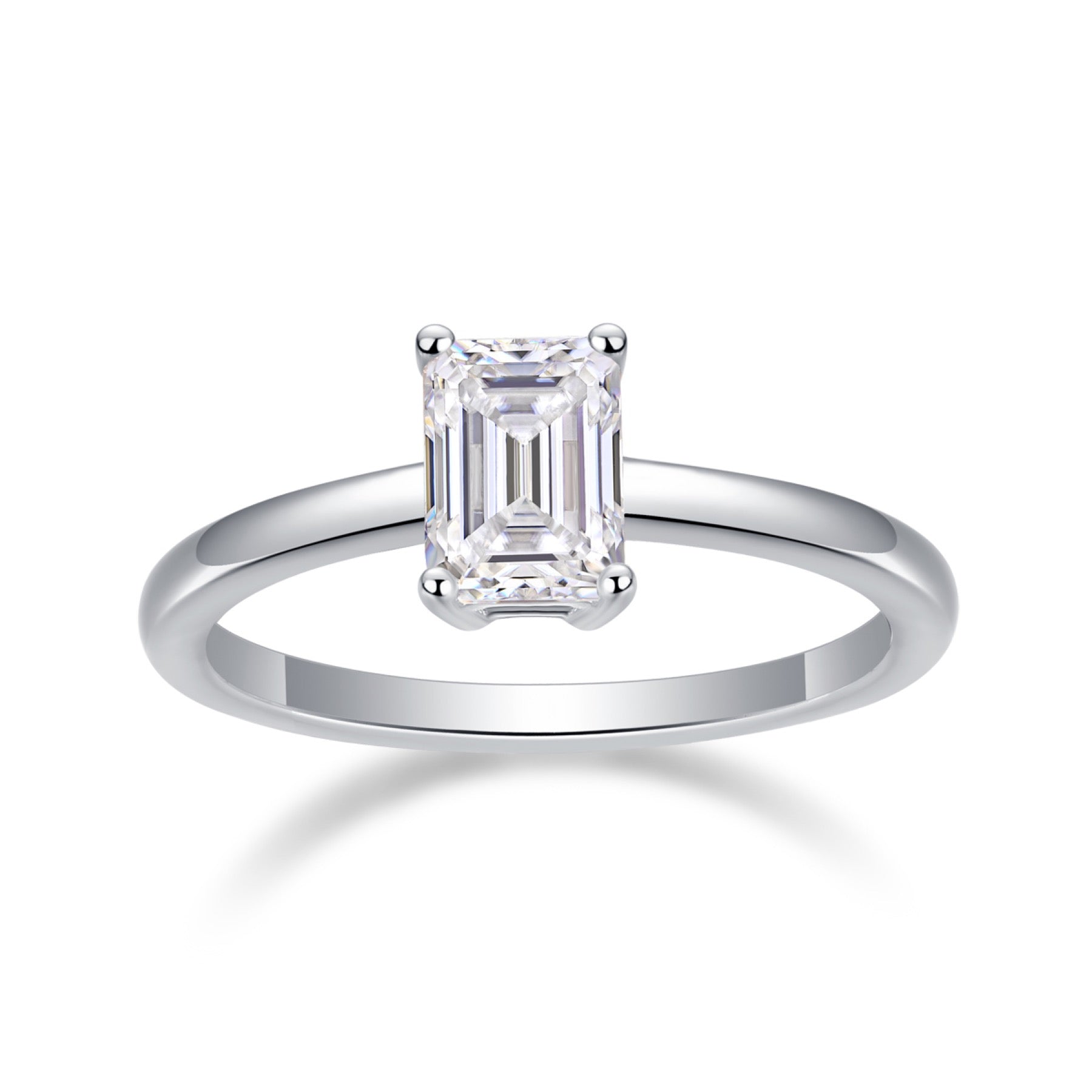 Composure Emerald-Cut Moissanite Solitaire Ring in Sterling Silver
