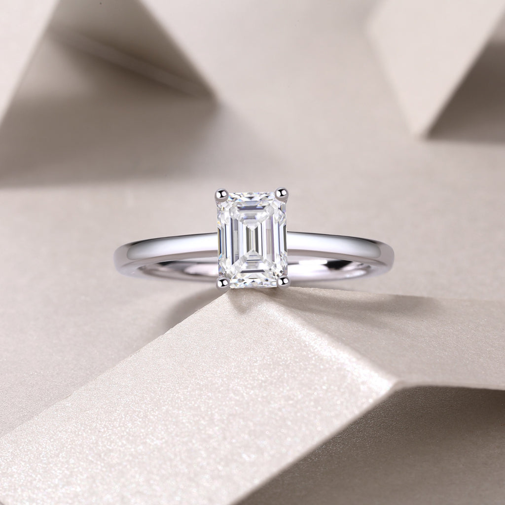 Composure Emerald-Cut Moissanite Solitaire Ring in Sterling Silver
