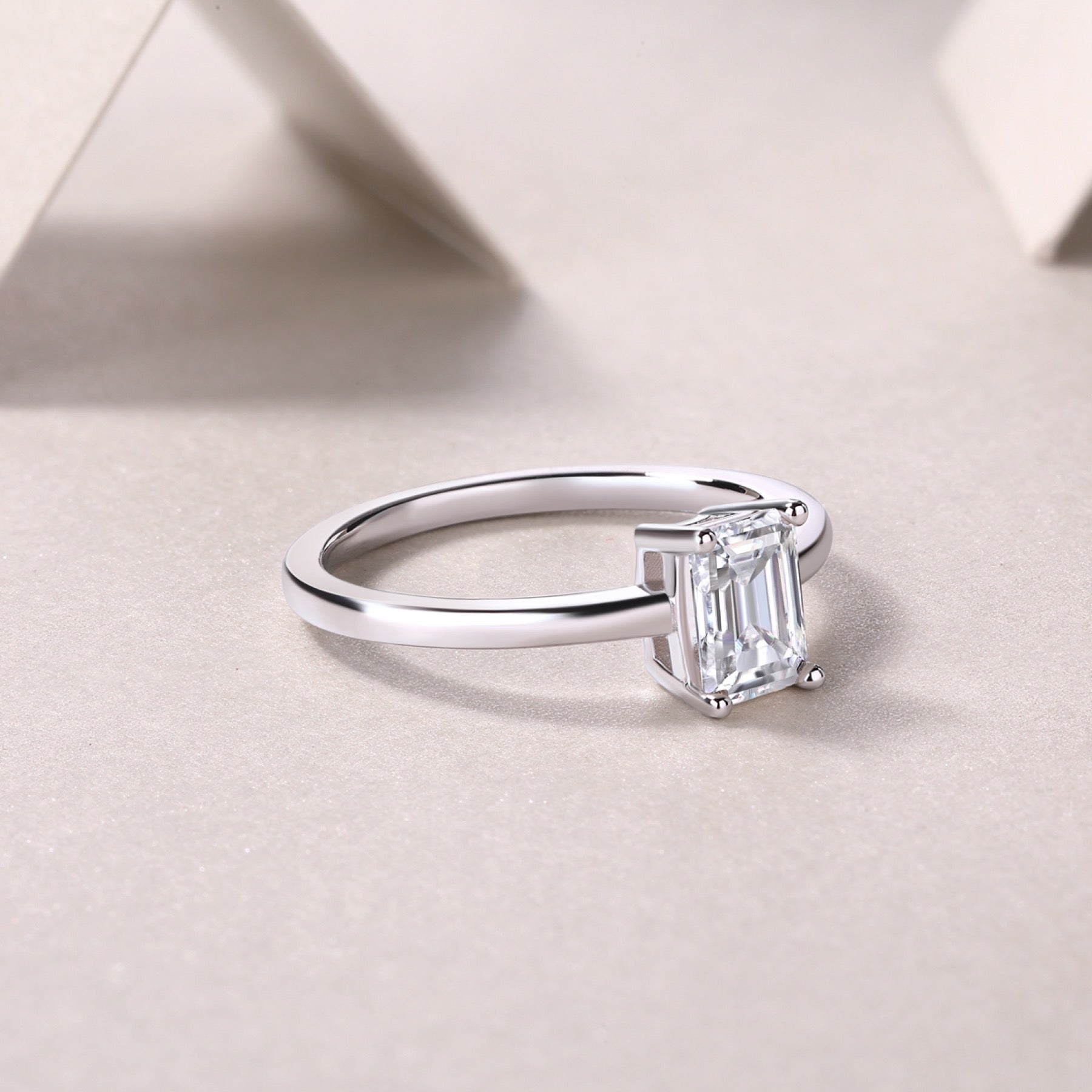 Composure Emerald-Cut Moissanite Solitaire Ring in Sterling Silver