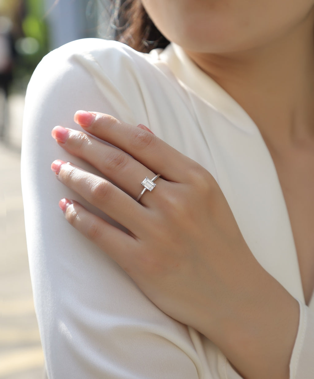 Composure Emerald-Cut Moissanite Solitaire Ring in Sterling Silver