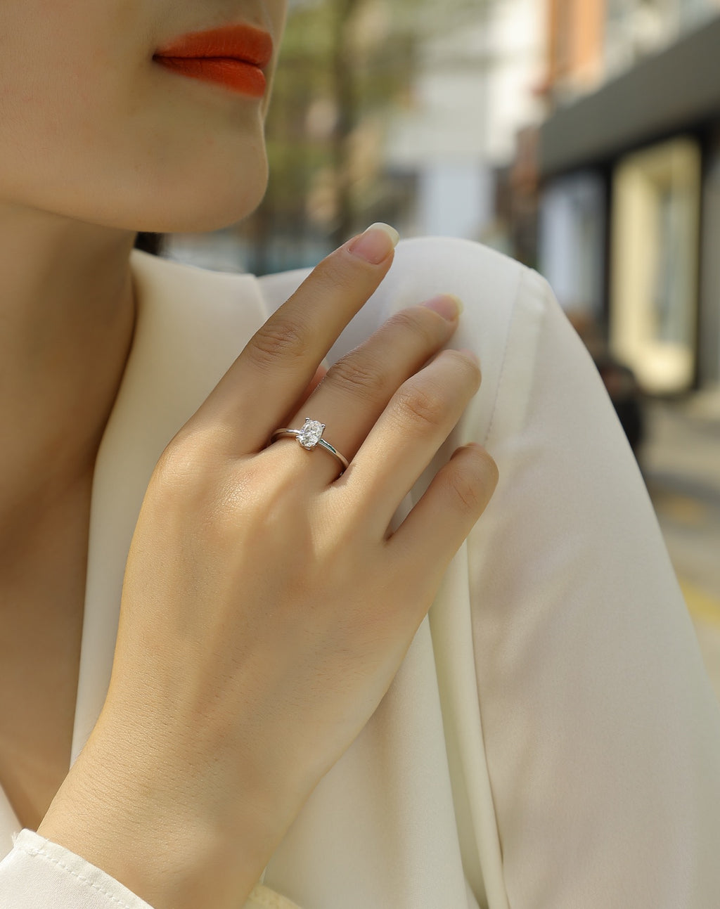 Constant Oval-Cut Moissanite Solitaire Ring in Sterling Silver