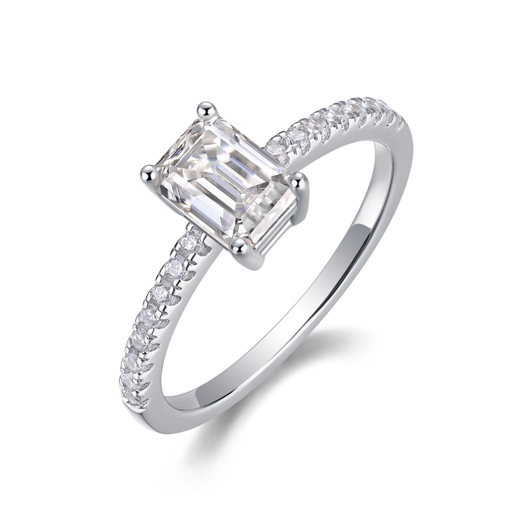 Serendipity Emerald-Cut Moissanite Solitaire Ring in Sterling Silver