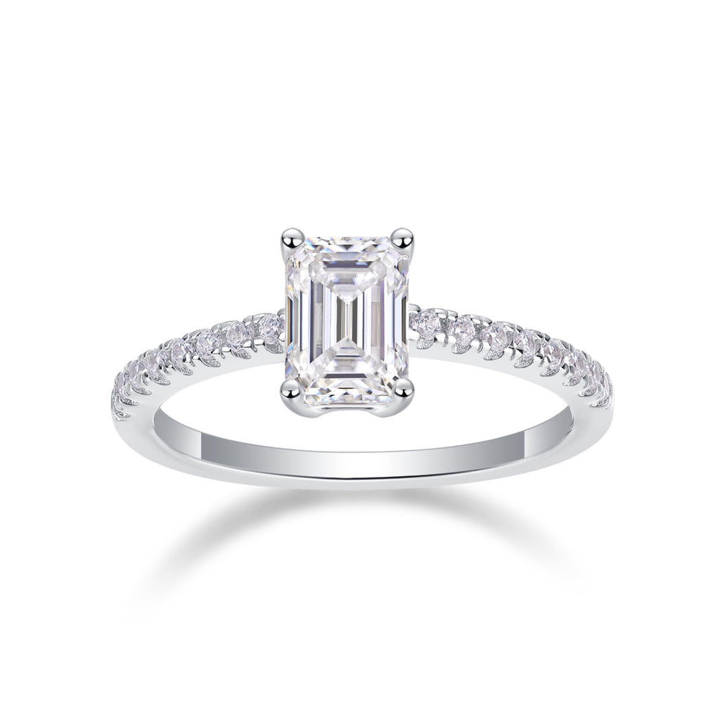 Serendipity Emerald-Cut Moissanite Solitaire Ring in Sterling Silver