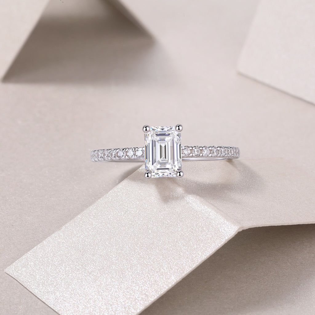 Serendipity Emerald-Cut Moissanite Solitaire Ring in Sterling Silver