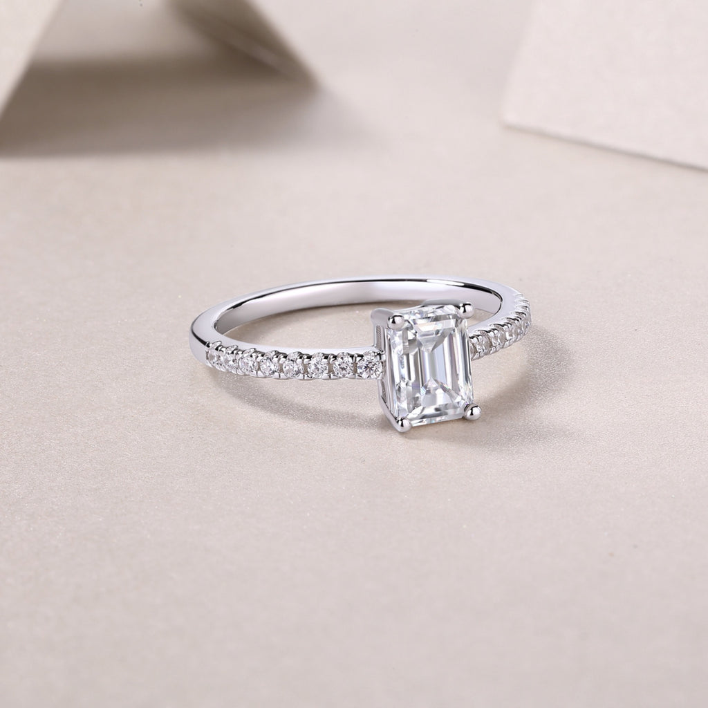 Serendipity Emerald-Cut Moissanite Solitaire Ring in Sterling Silver