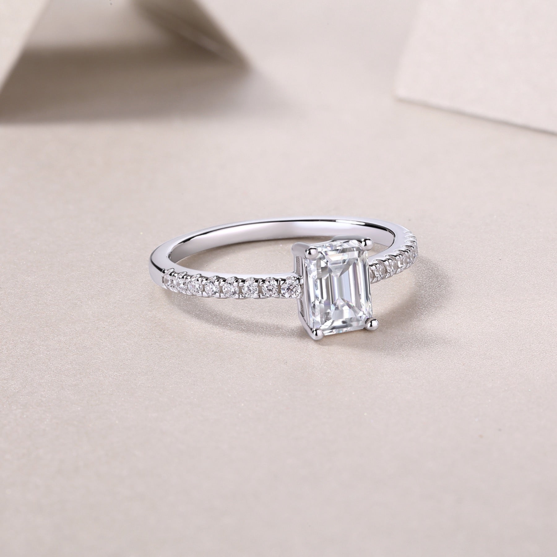 Serendipity Emerald-Cut Moissanite Solitaire Ring in Sterling Silver
