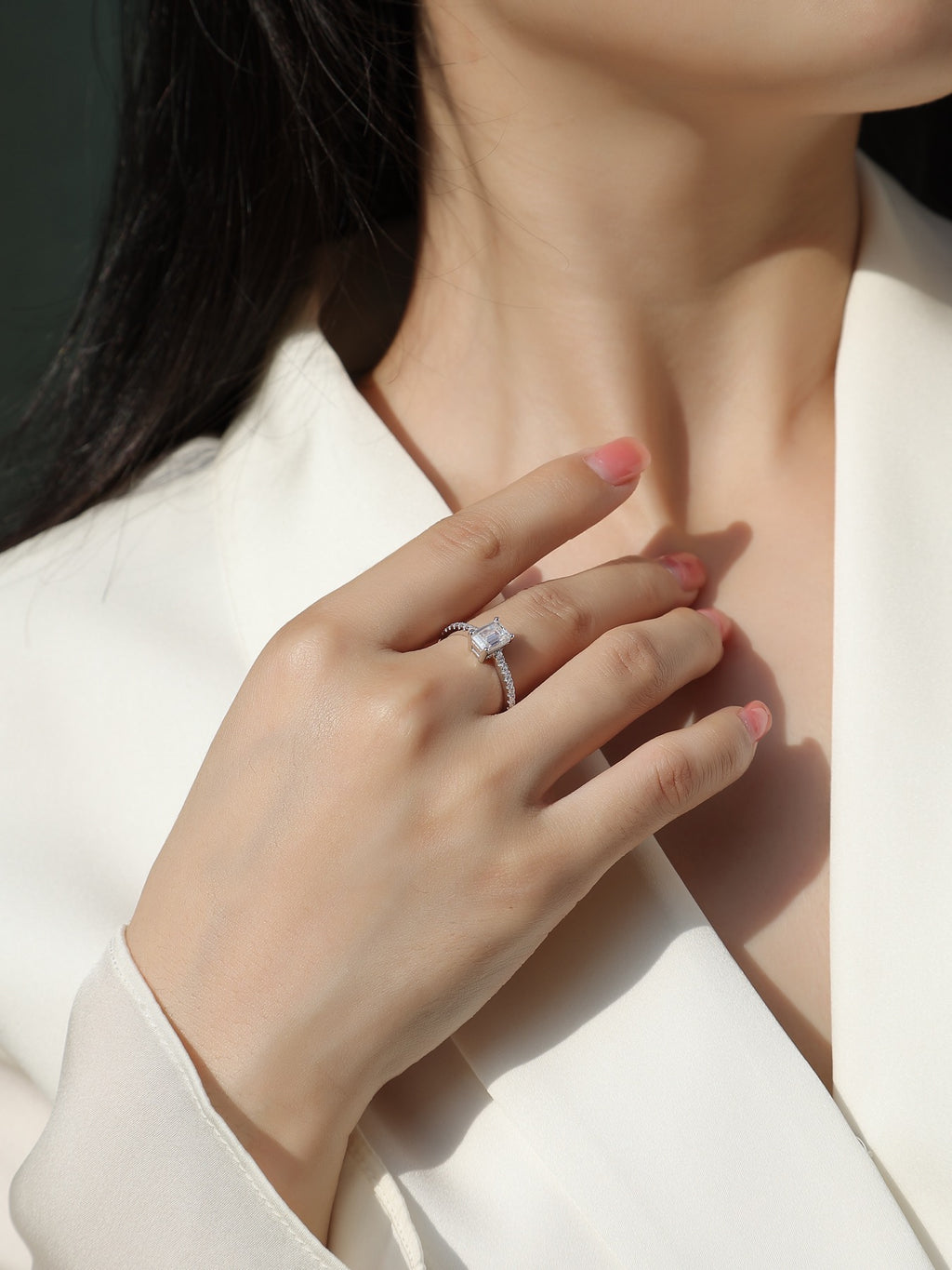 Serendipity Emerald-Cut Moissanite Solitaire Ring in Sterling Silver