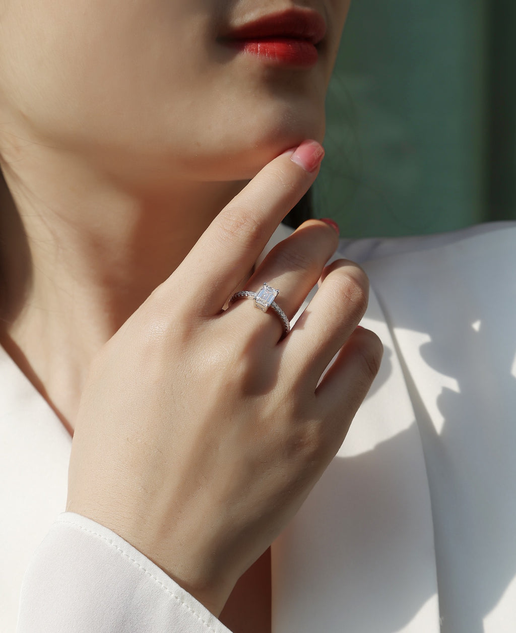 Serendipity Emerald-Cut Moissanite Solitaire Ring in Sterling Silver