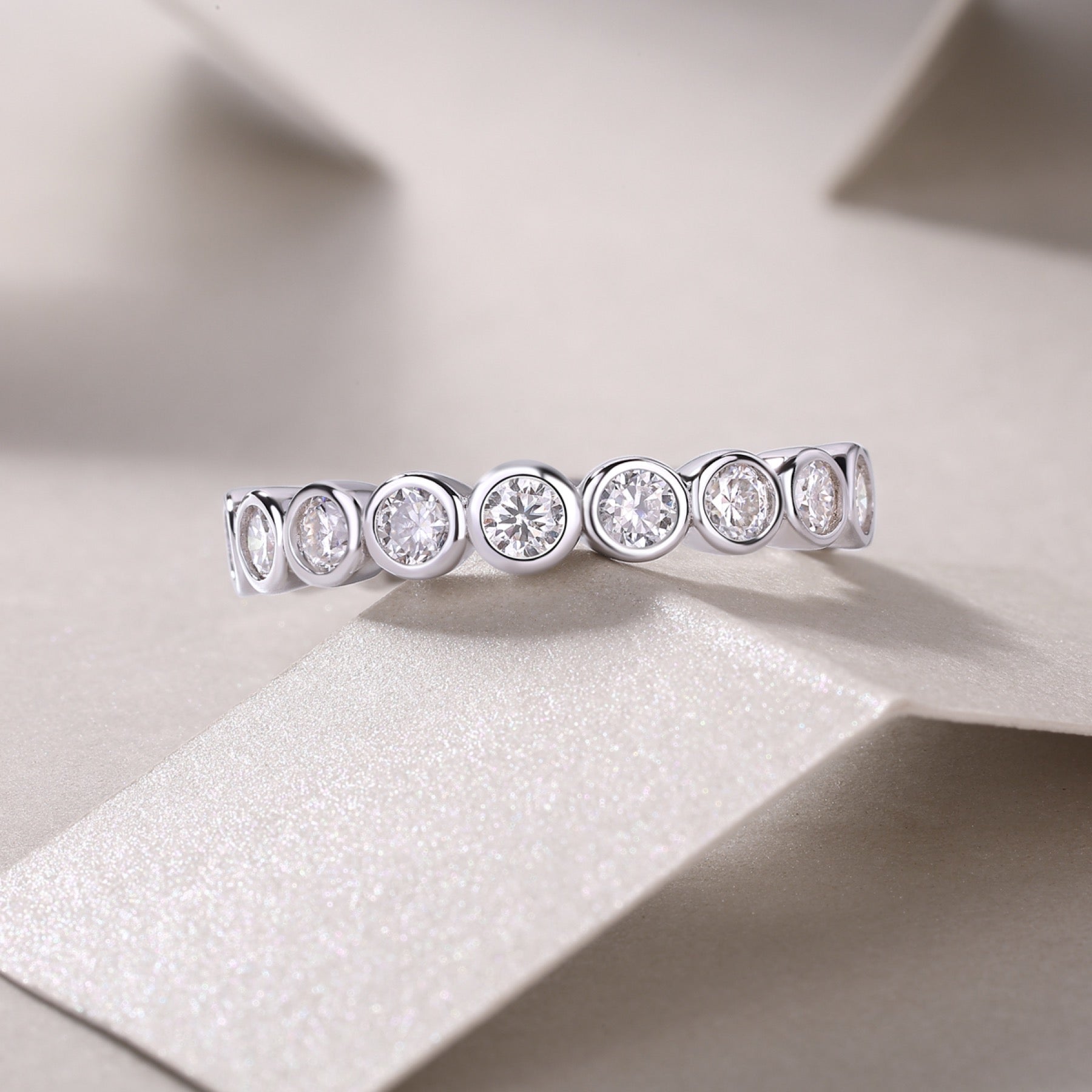 Emergence Moissanite Eternity Band Ring in Sterling Silver