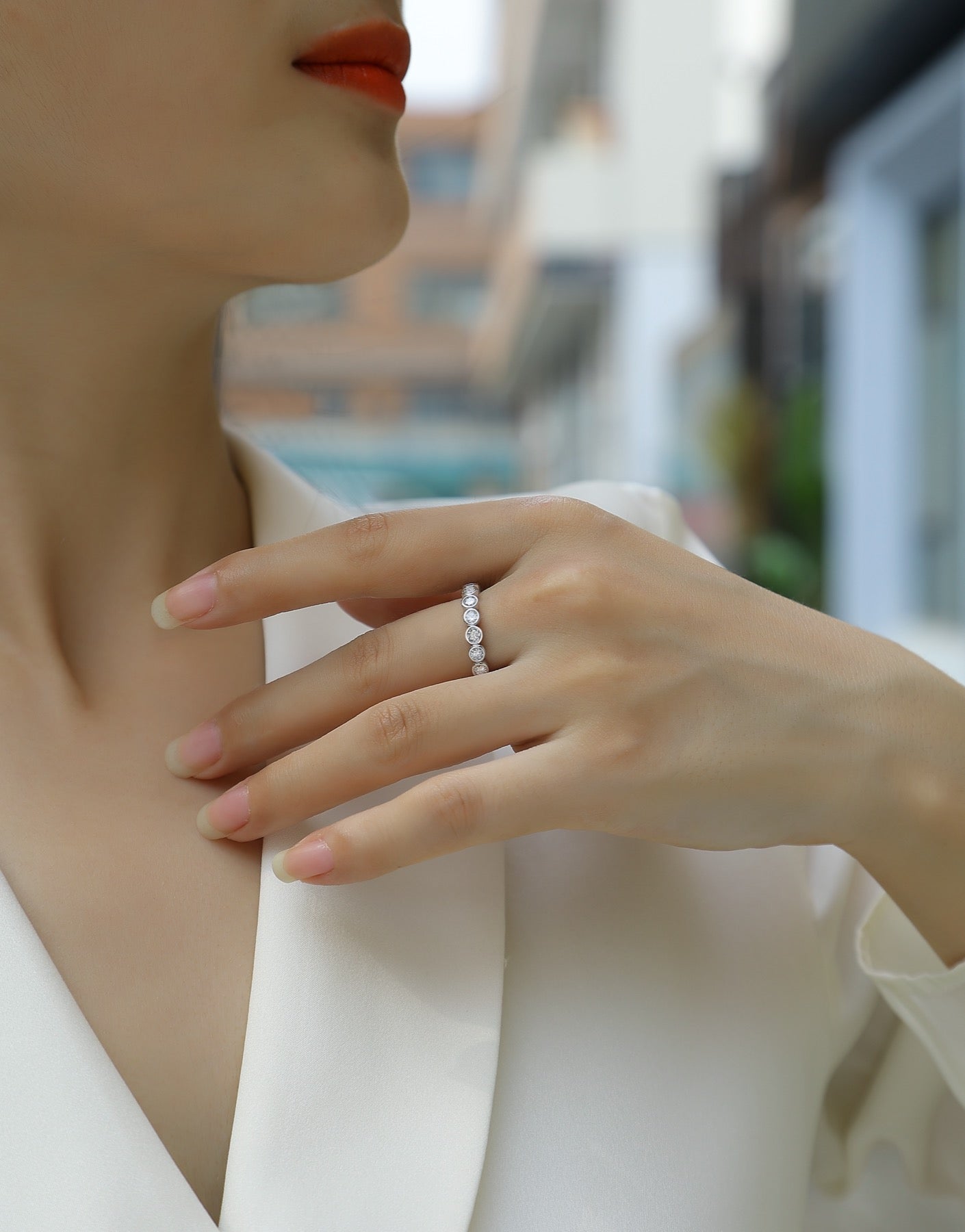 Emergence Moissanite Eternity Band Ring in Sterling Silver
