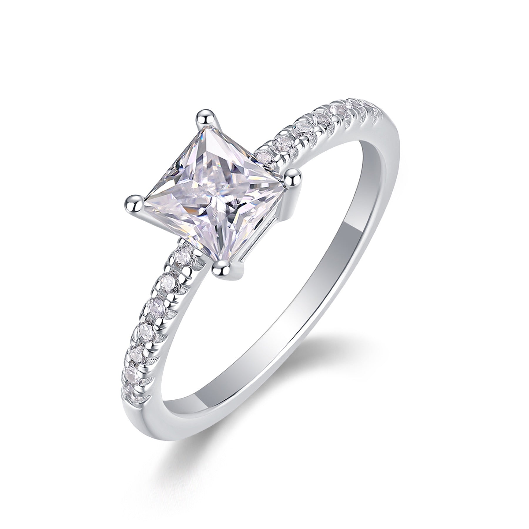 Sincere Princess-Cut Moissanite Solitaire Ring in Sterling Silver