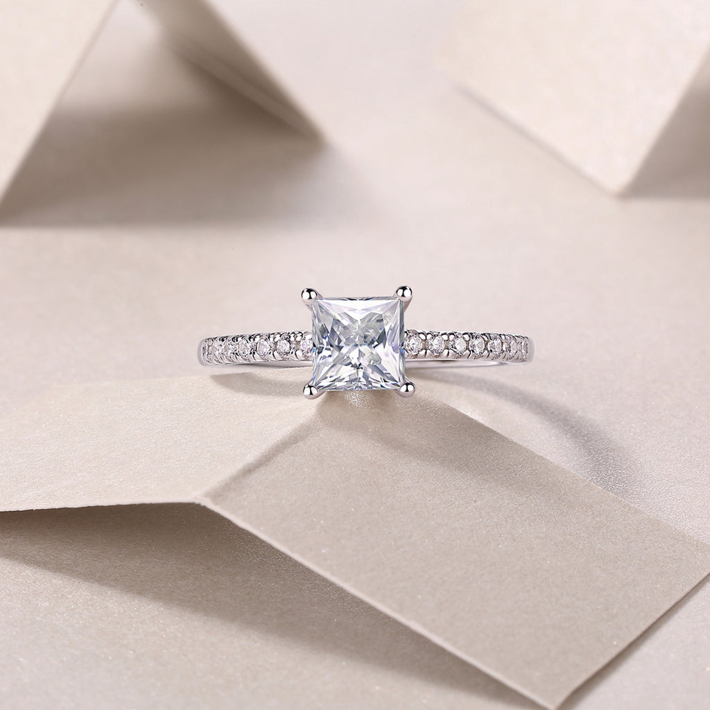 Sincere Princess-Cut Moissanite Solitaire Ring in Sterling Silver